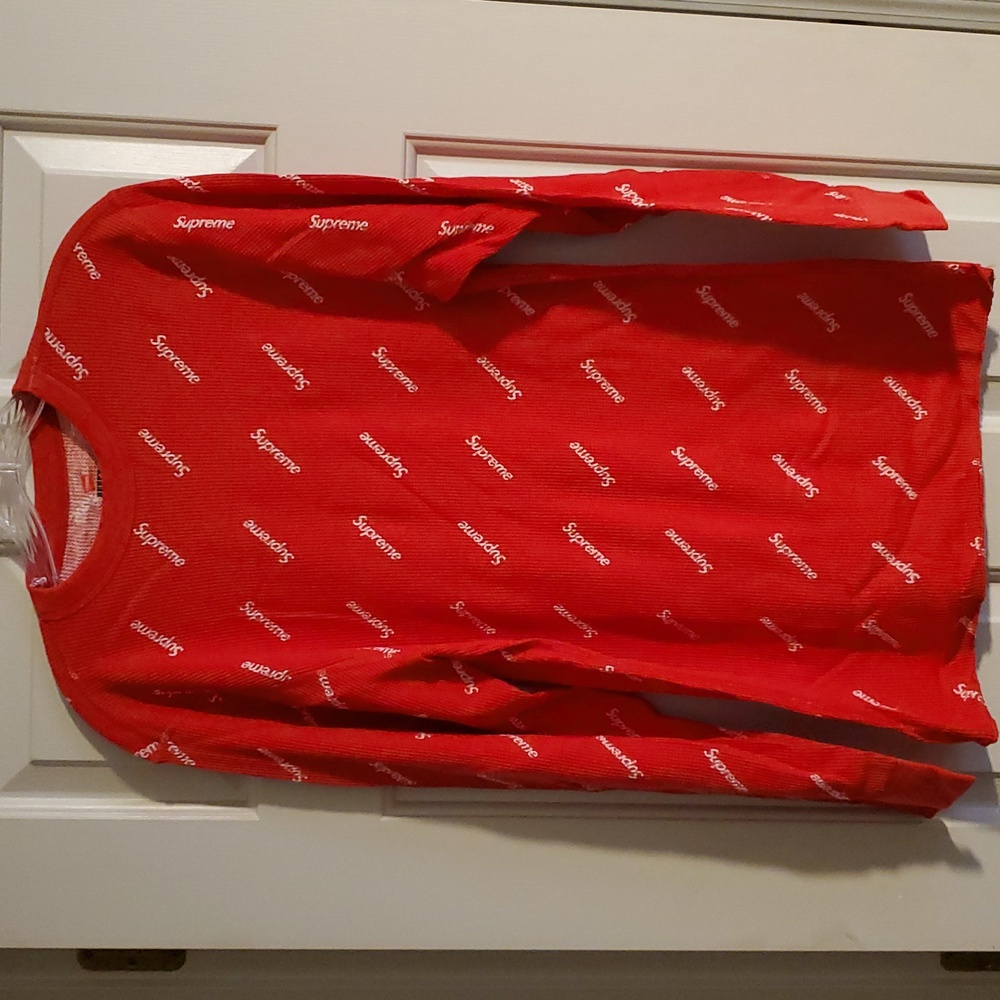 Supreme Hanes Thermal Crew Logos. Size Large. Color Red. Brand New.